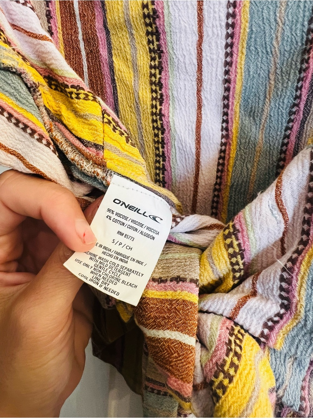 O'Neill Striped Multicolor Tie-Front Cami Top - Picture 4 of 4